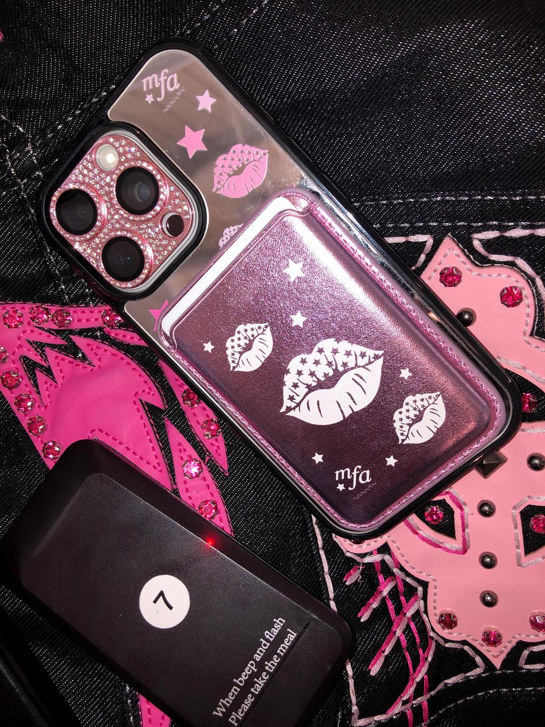lip pink silver magsafe leather wallet