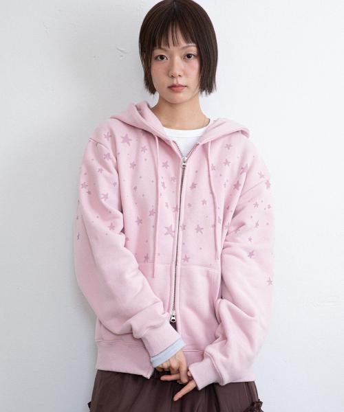 STAR SCATTER HOOD ZIP UP_PINK(IK2FFFM482A)
