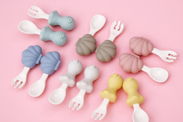 에디슨 실리콘 조개&문어 스스로 스푼포크 케이스세트