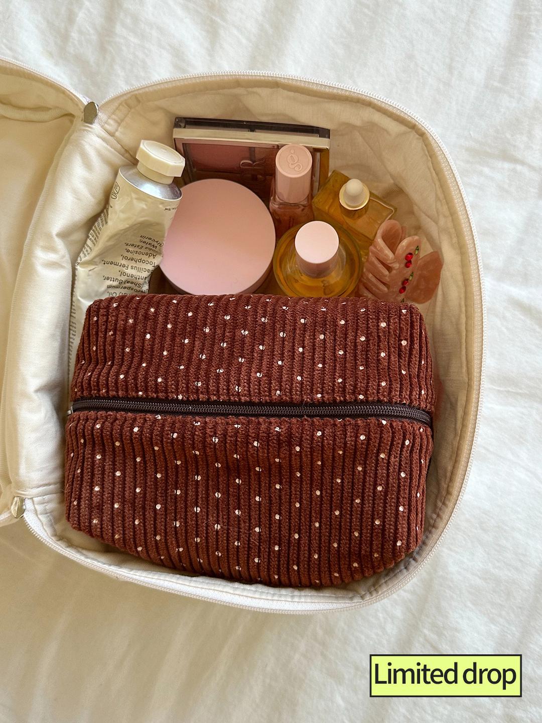 brown dot rectangle pouch