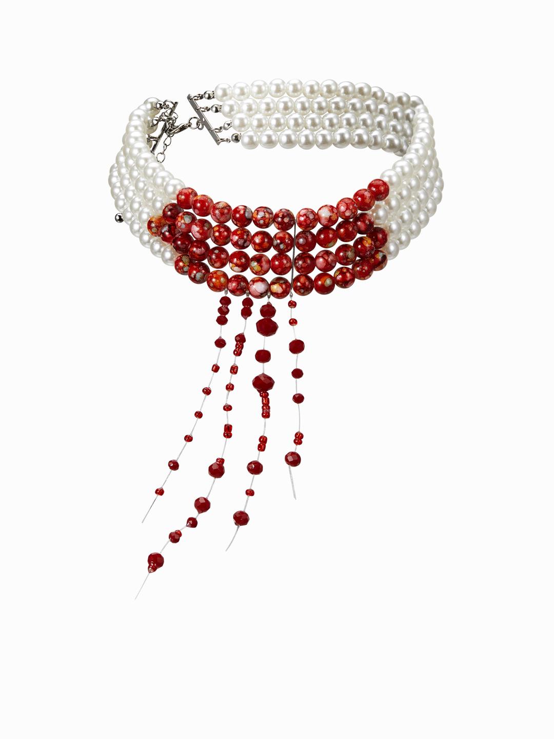 BEADED & FAUX PEARL LAYERED CHOKER