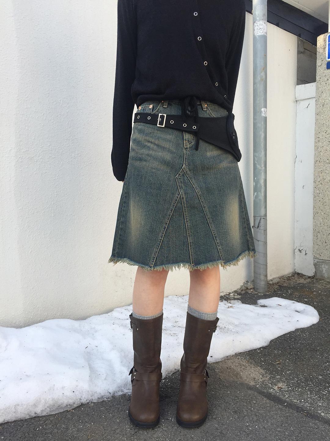 vintage denim midi skirt