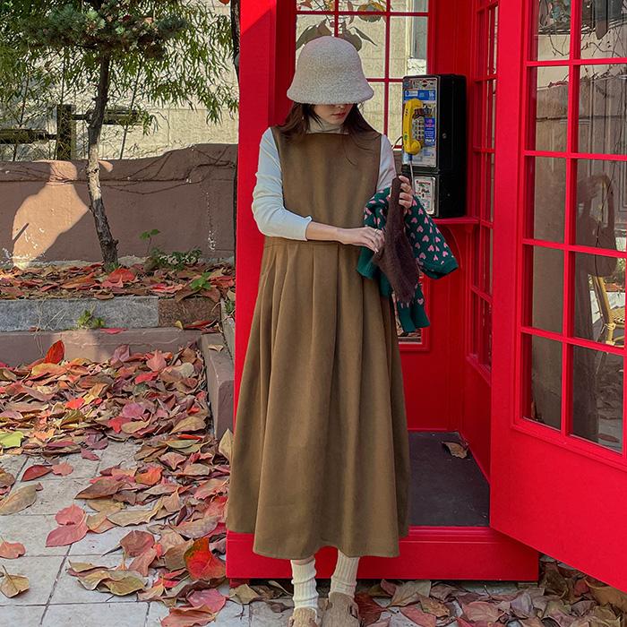 임부복*기모피치 핀턱 뷔스티에 원피스