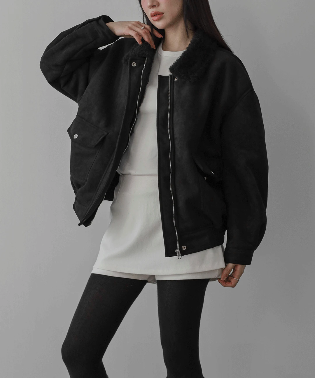 웜 볼륨 숏 무스탕