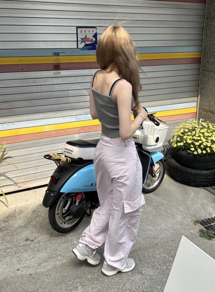 여자 여름 텐 포켓 카고 조거 롱 와이드 바스락 팬츠