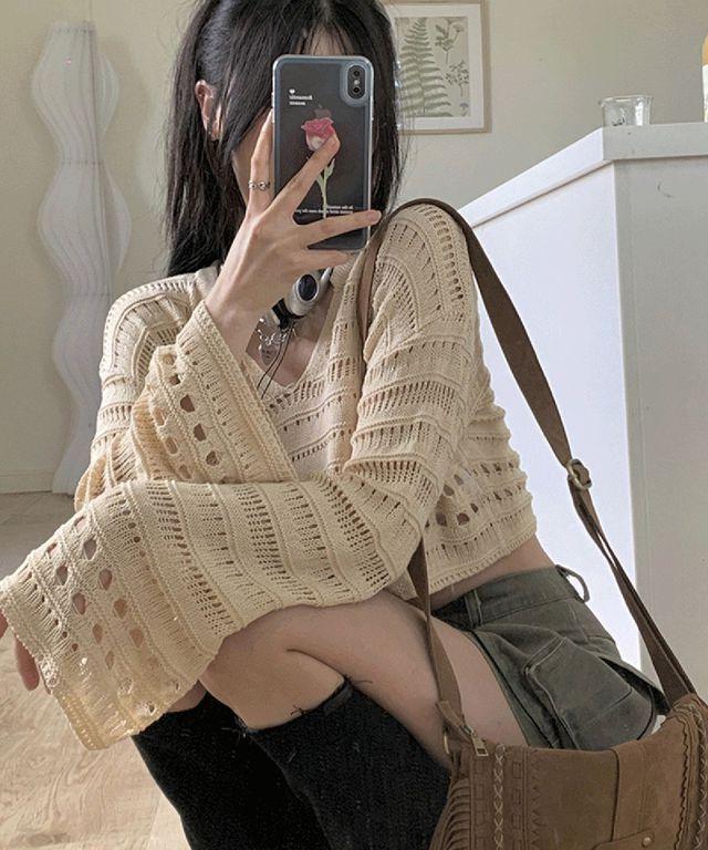 마피 y2k 펀칭 크롭니트 티셔츠