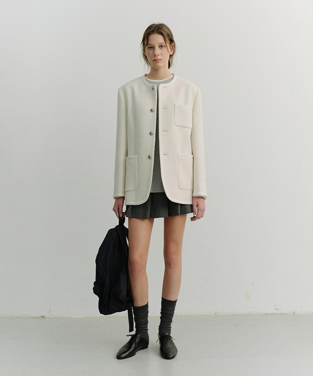 던스트 UNISEX COLLARLESS TWEED JACKET