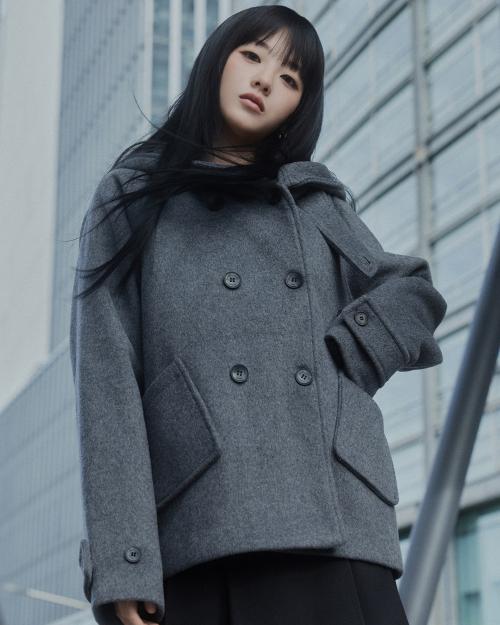 Hoodie double button coat CHARCOAL