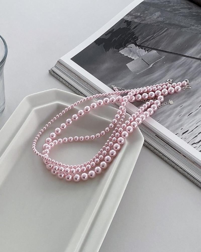 러블리 핑크 스와로브스키 진주 목걸이 하객룩 4mm 6mm 8mm