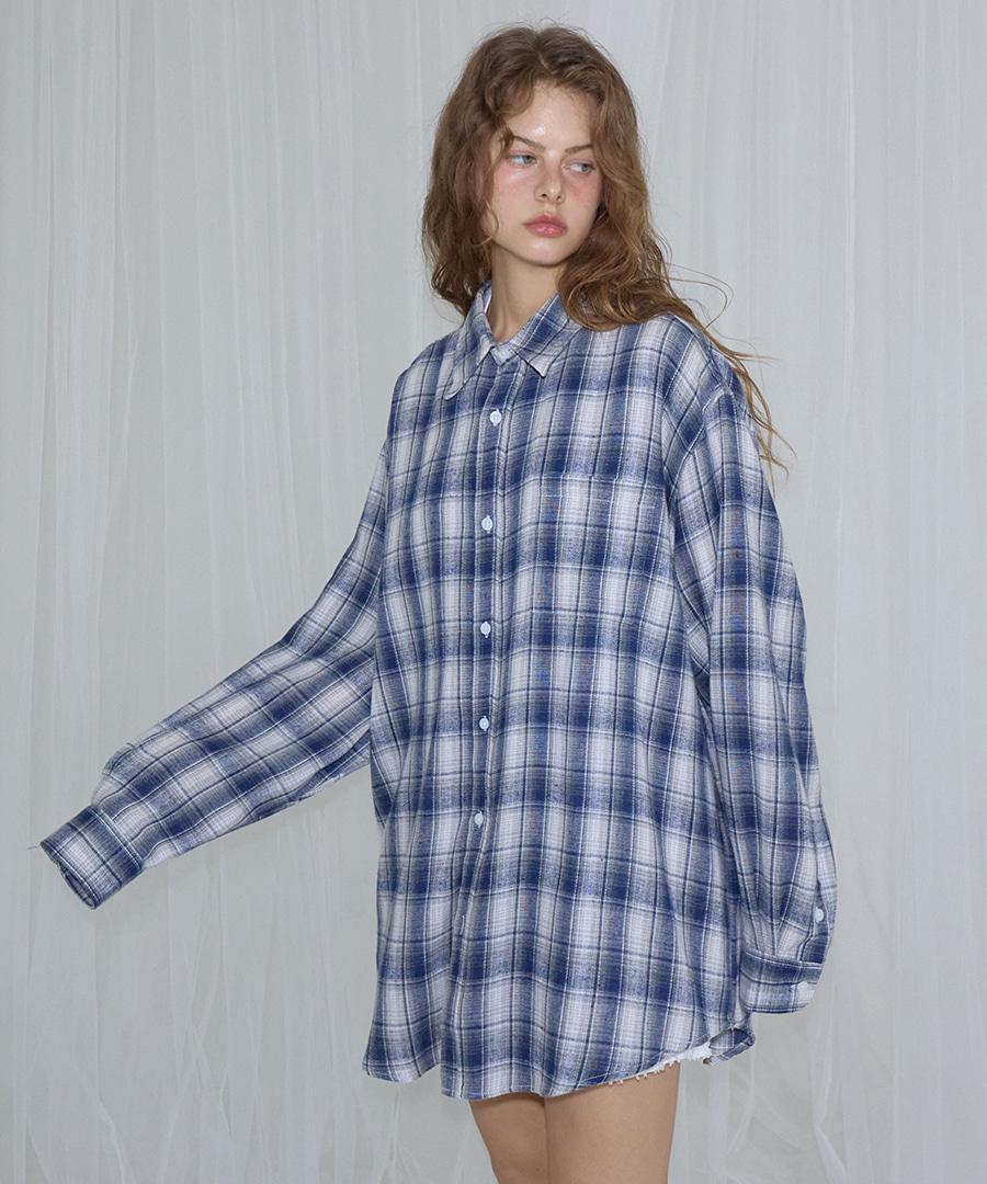 Logo Rivet Oversized Check Shirt Navy