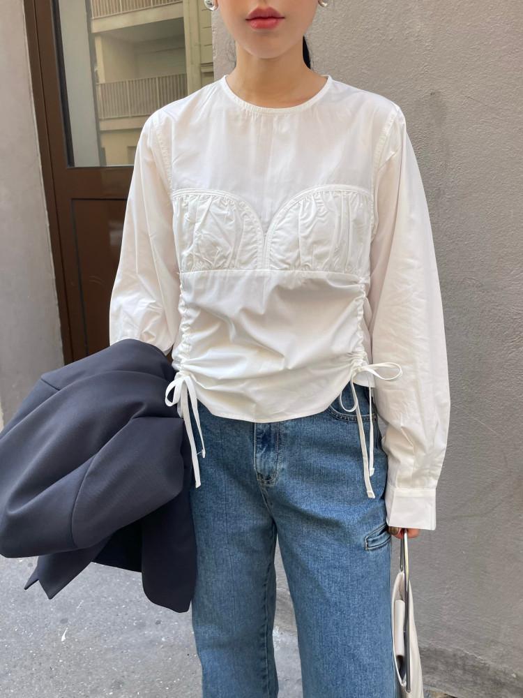 LOTI BL 로티 셔링 리본 블라우스