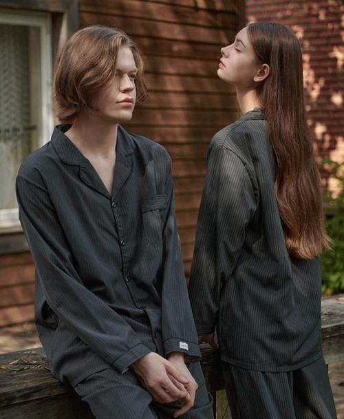 시크 스트라이프 긴팔 커플 잠옷 세트