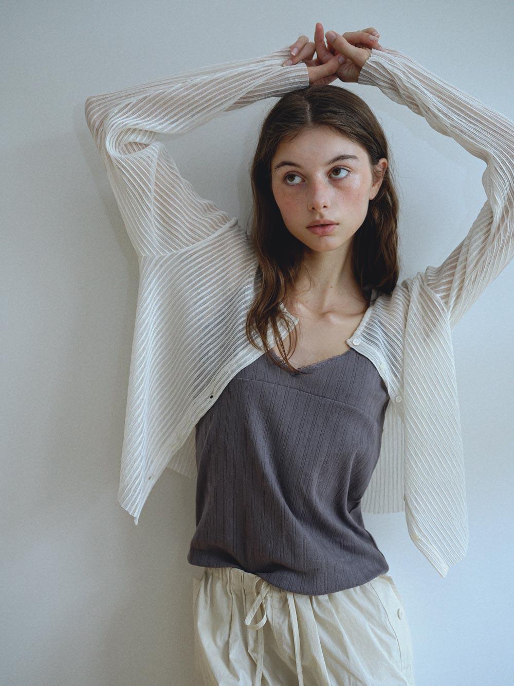 Pleated Cardigan ( Ivory )