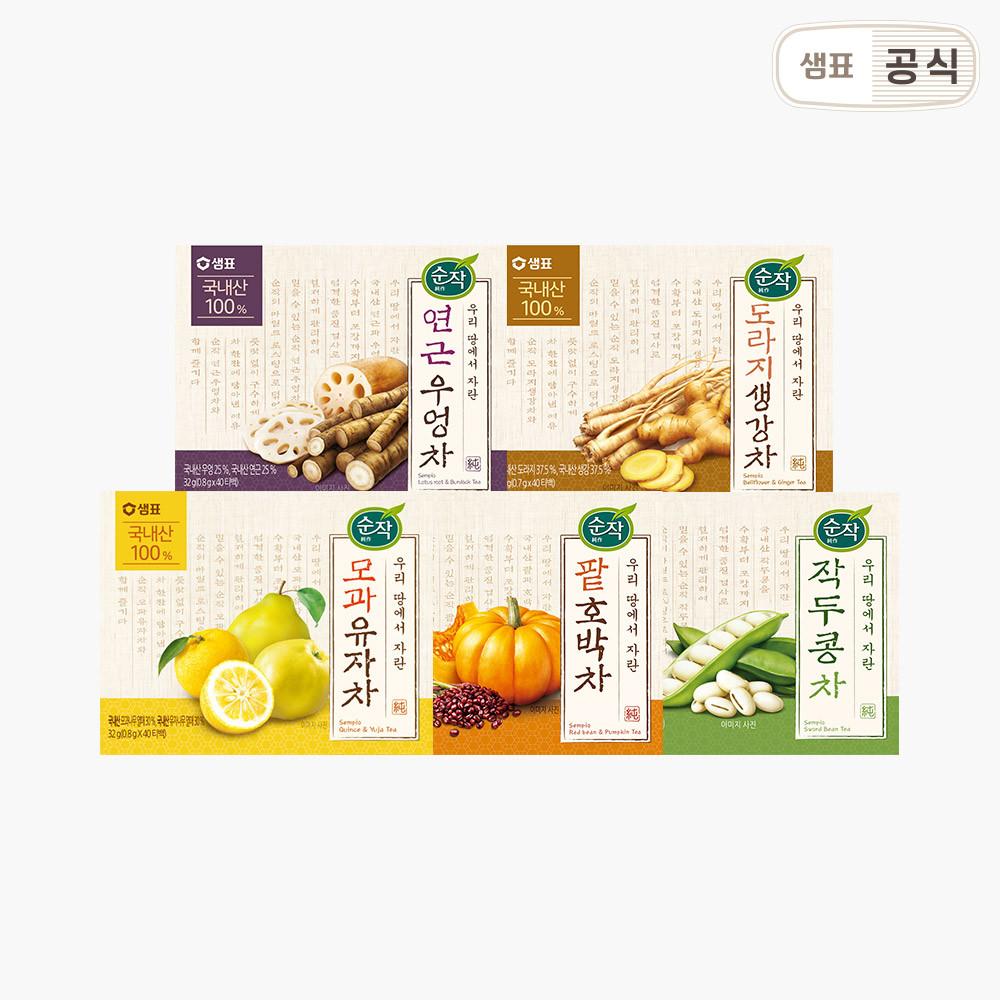 순작 건강차 티백 4개 골라담기 / 도라지생강차 작두콩차 모과유자차 연근우엉차 팥호박차 옥수수수염차