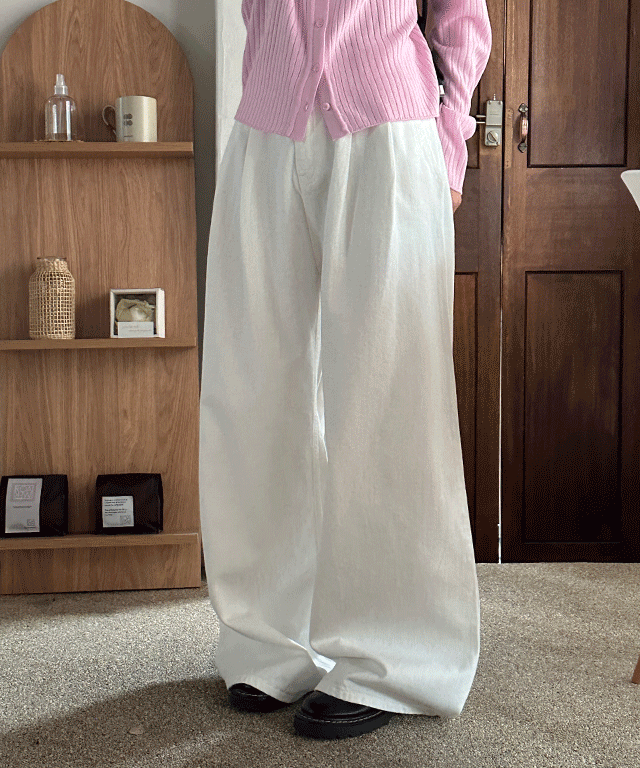 데일리쥬 [무료배송] 서챈스 핀턱 와이드 코튼 팬츠(S,M,L) - 2 color