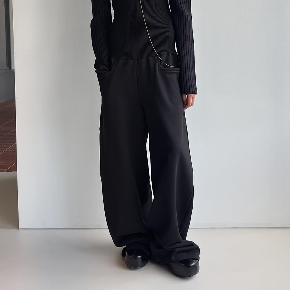 WIDE WAISTBAND PANTS - BLACK