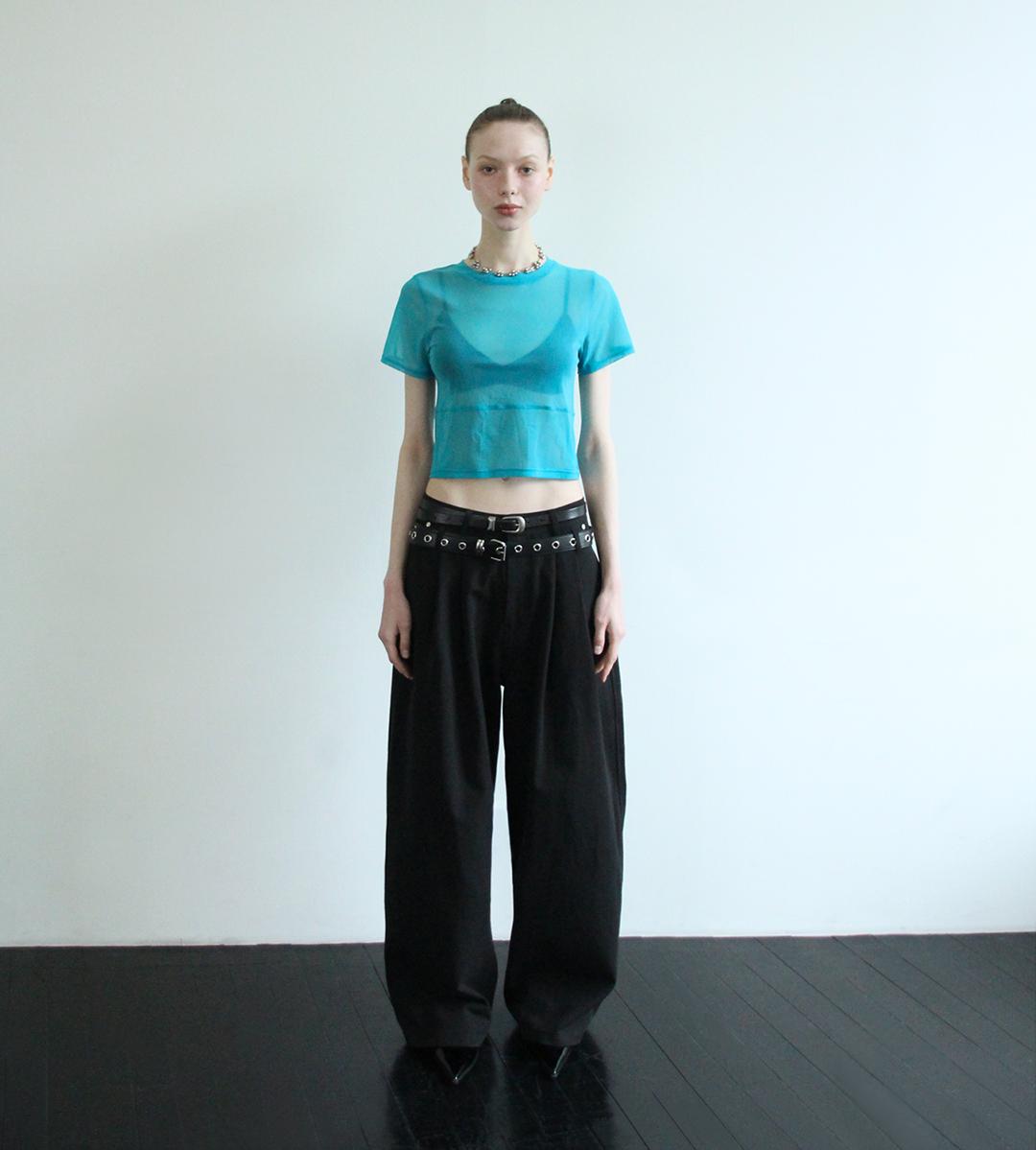 DOUBLE BELT PIN TUCK  WIDE PANTS (BLACK)