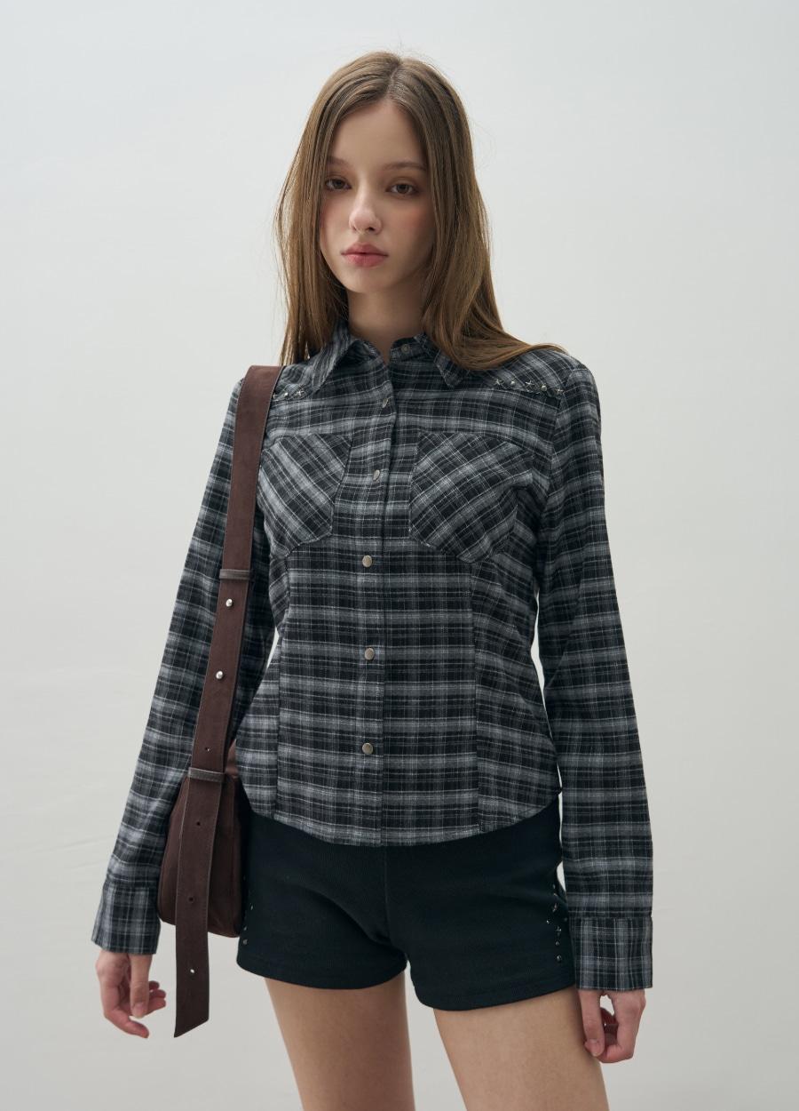 체크 웨스턴 슬림 셔츠 [BLACK]