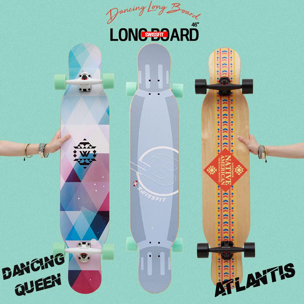 스위스핏 롱보드 46인치  초보 입문용 어린이 성인 스케이트보드 전용가방+전용티툴
