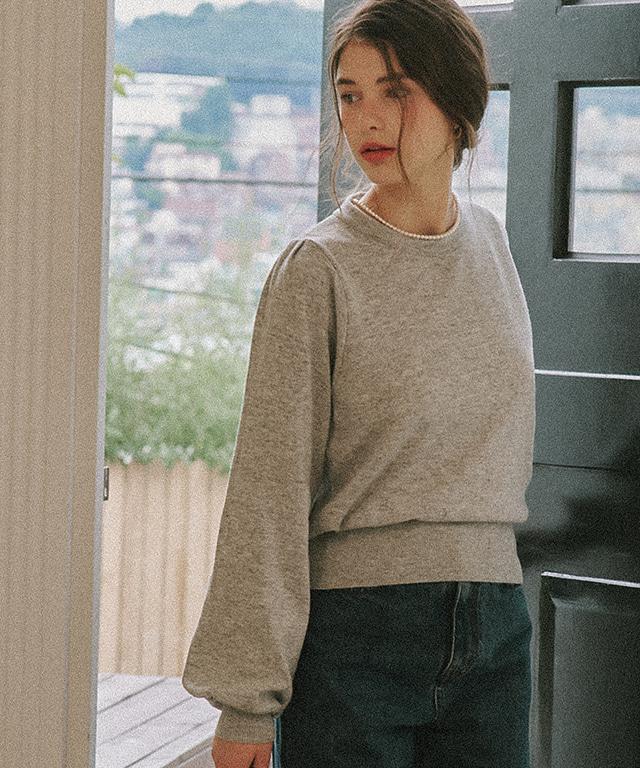 PUFF BALLOON SLEEVE KNIT MELANGE GREY