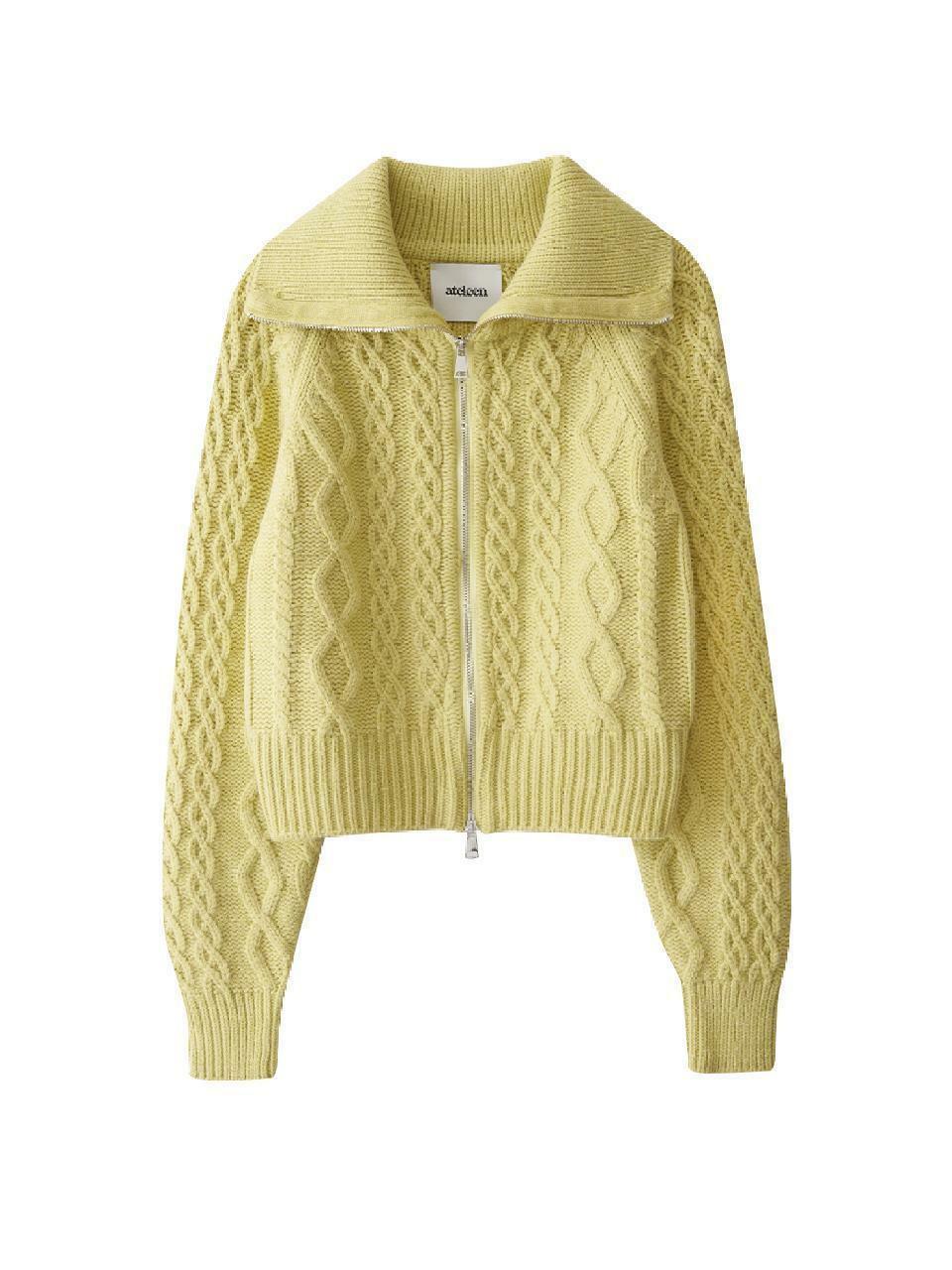 [캐리오버 특가]Big Collar Cable Zip-Up Knit Cardigan (Lime)