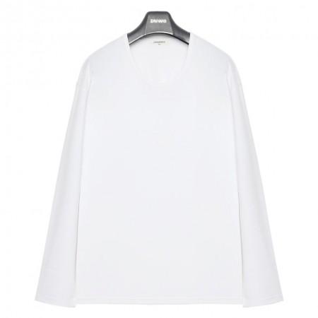 밸런스드 수피마 하프U넥 롱슬리브 1-퓨어 화이트