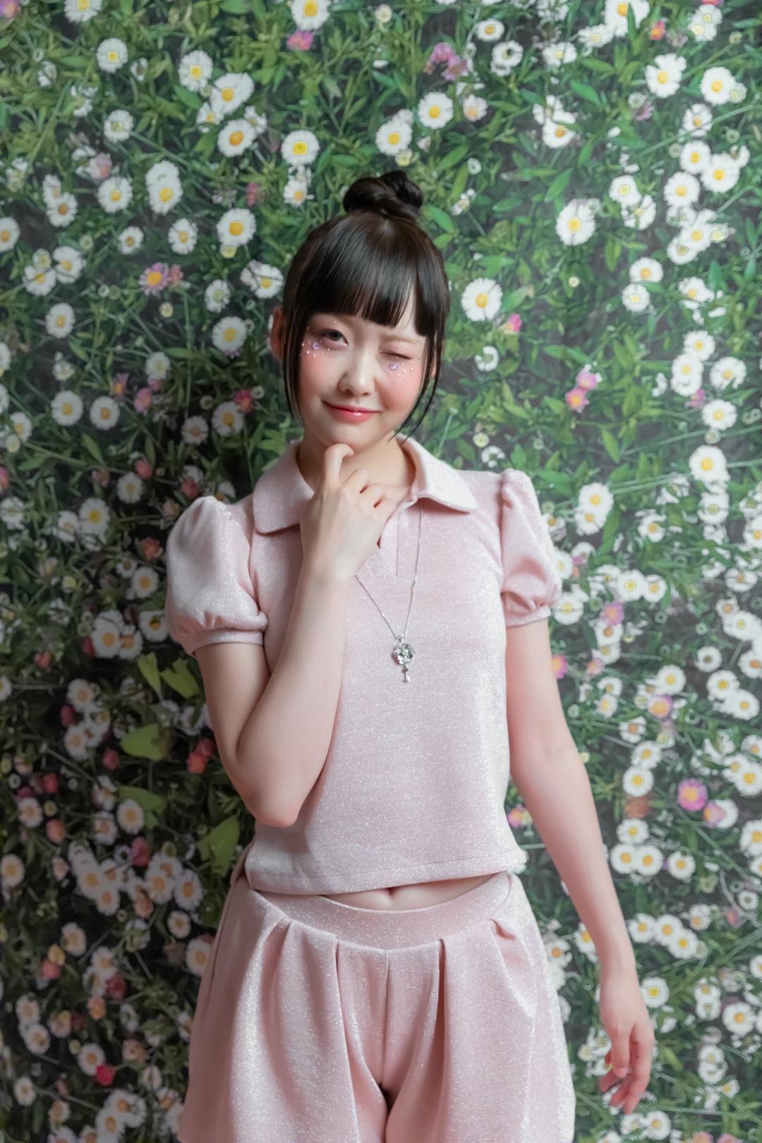 PUFF SLEEVE OPEN COLLAR T-SHIRTS _PINK