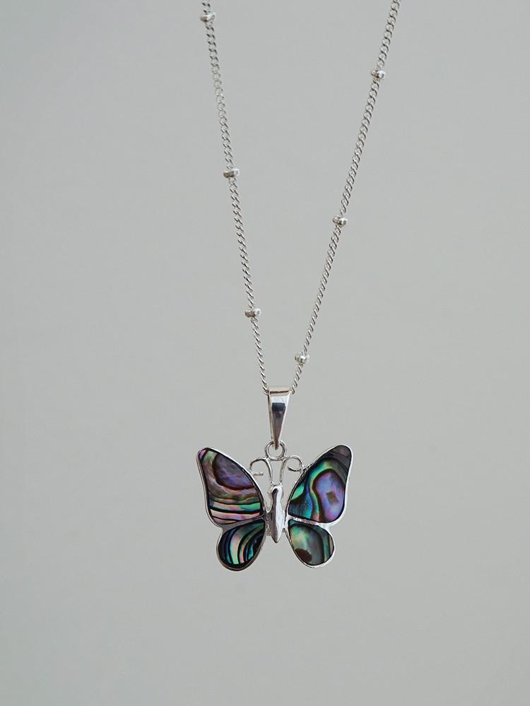 925silver 블랙자개&화이트자개 도트체인 나비목걸이