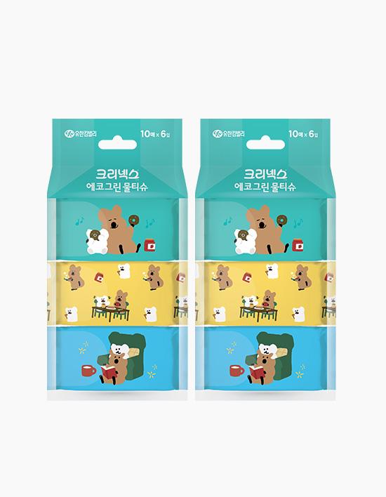 [크리넥스] 에코그린 쁘띠물티슈 다이노탱 10매 X 6팩 X 2번들