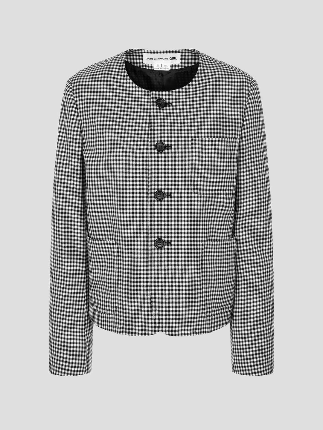 Gingham Check Wool Jacket - Grey