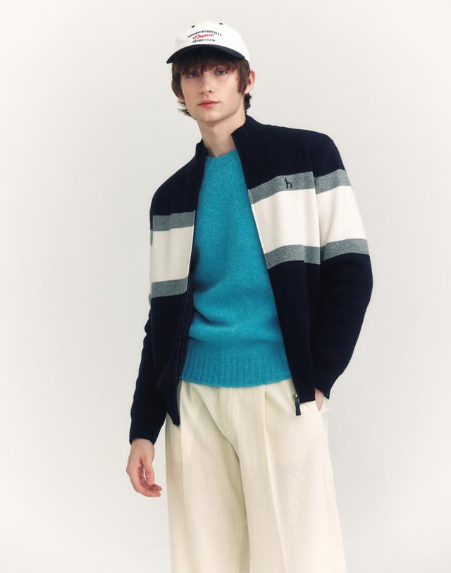 [시즌오프]네이비 울 컬러블럭 방풍 집업