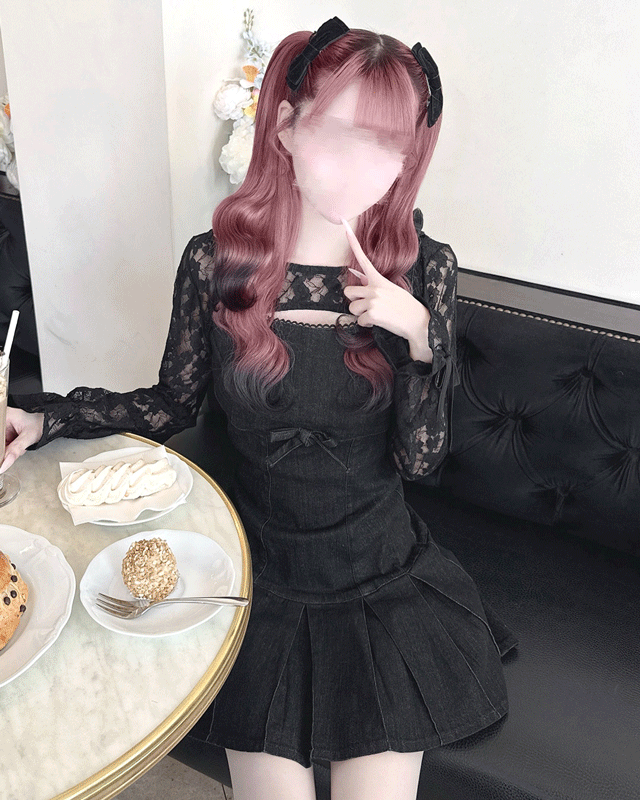 レースアンサンブルデニムワンピース ブラック | ファッション通販＆メディアMyColor ～マイカラー～