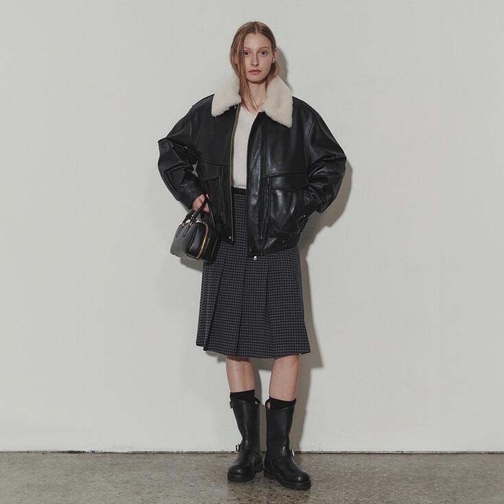 FLANNEL PLEATS MIDI CHECK SKIRT CHECK_UDSK3D222W2