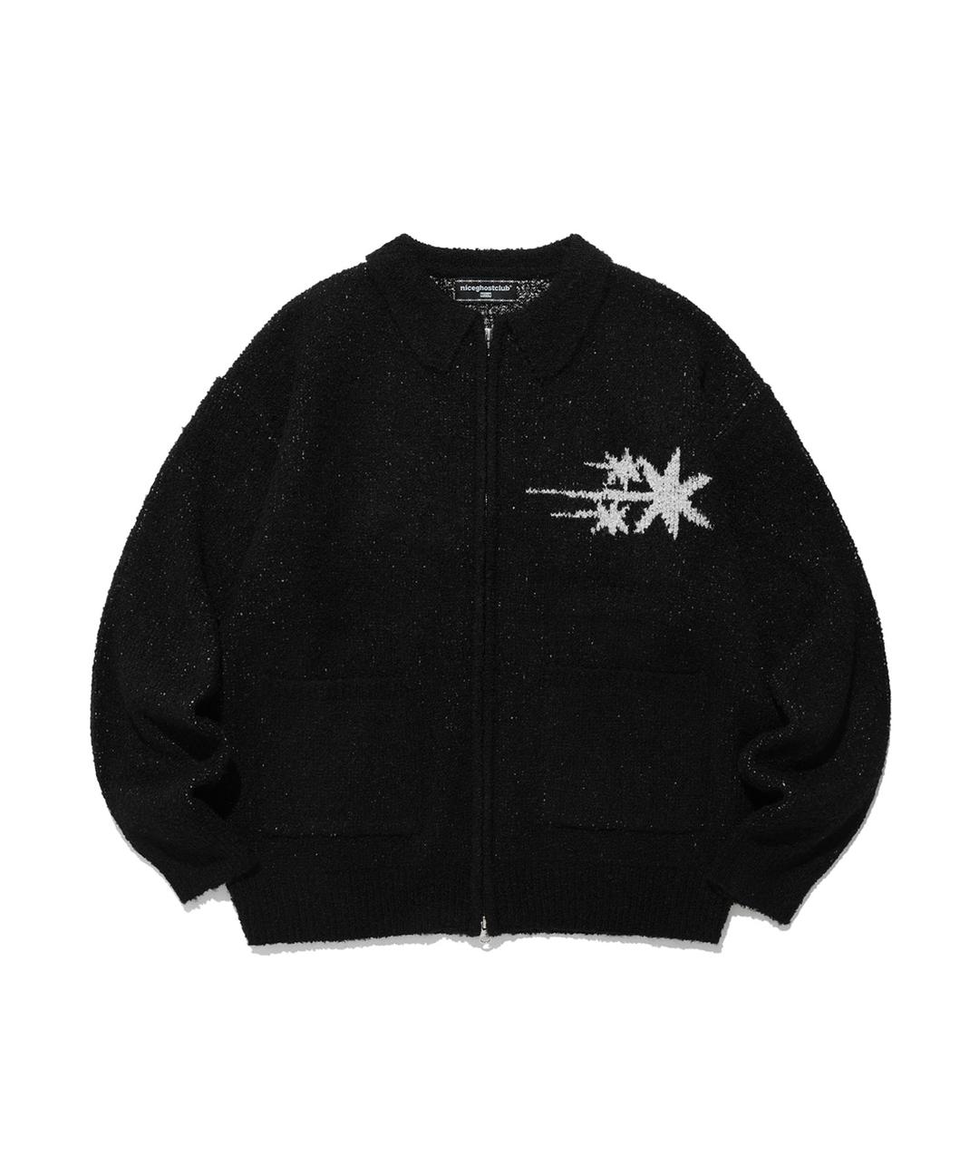 BOUCLE UNICORN ZIP POLO KNIT[BLACK]