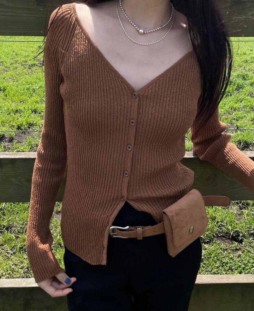 아이당일 atmosphere 골지 브이가디건 (3color) 앳머스피어 슬림핏 딥브이넥 니트가디건