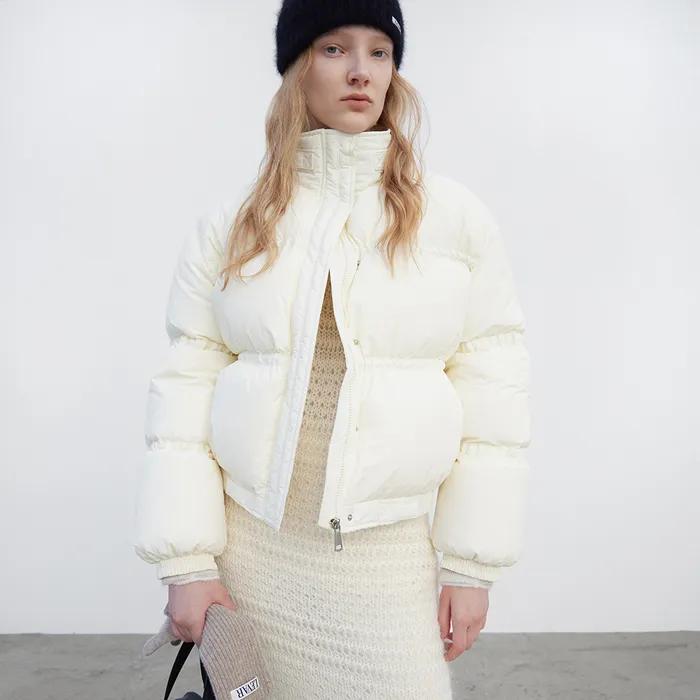 Tape Shirring Down Jacket - Cream