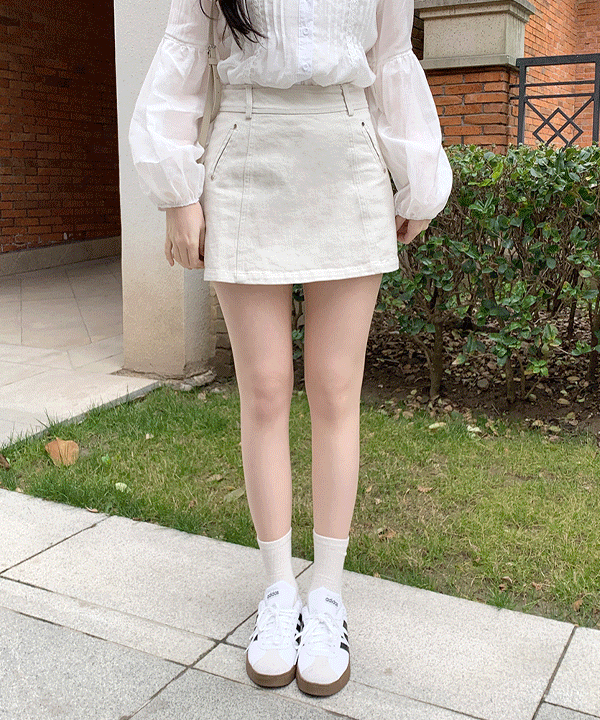 퍼빗 크리미 골반절개 실루엣 미니 스커트 - 2color