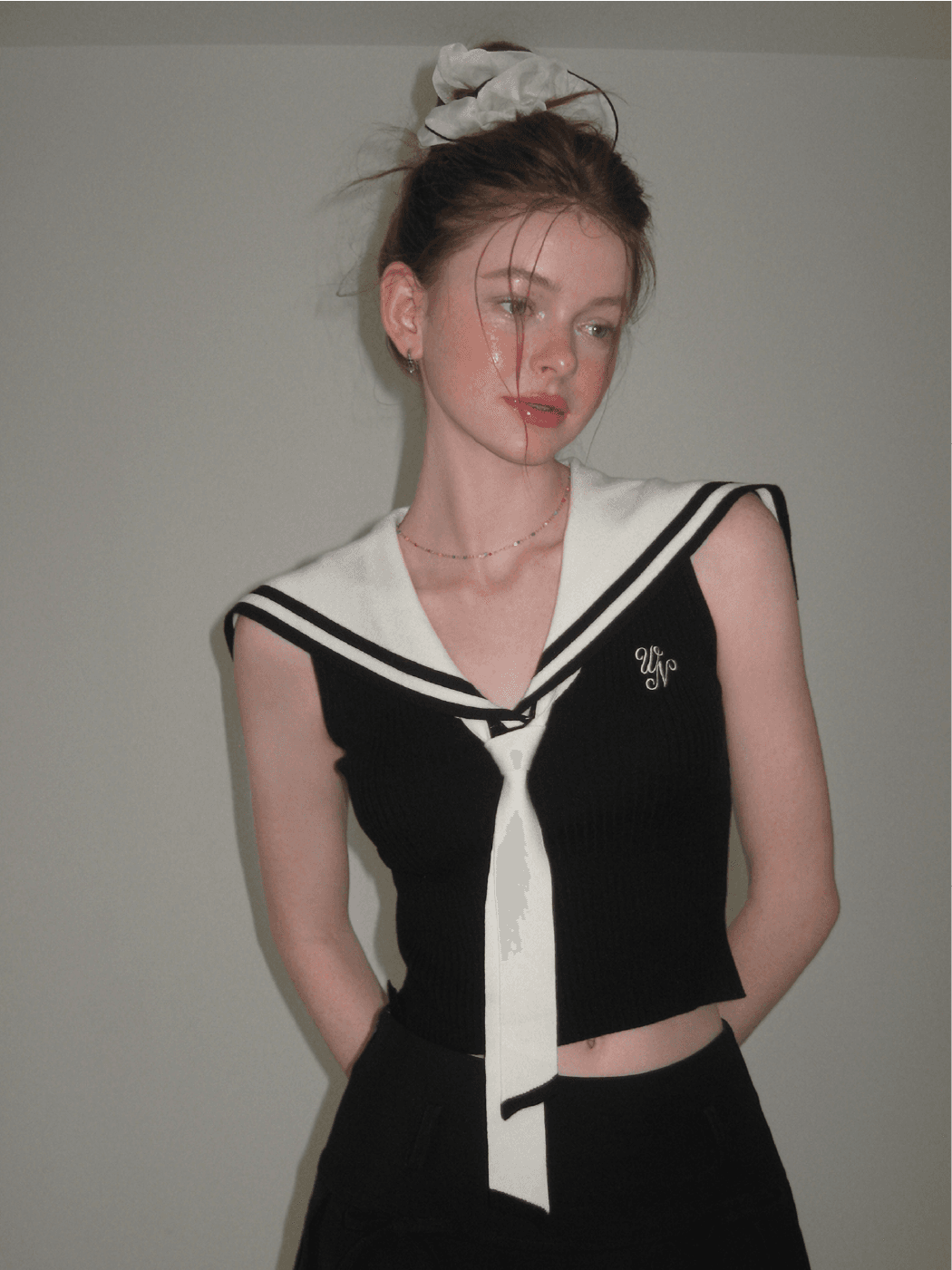 [ UENA ] Sailor Collar Tie Contrast Sleeveless