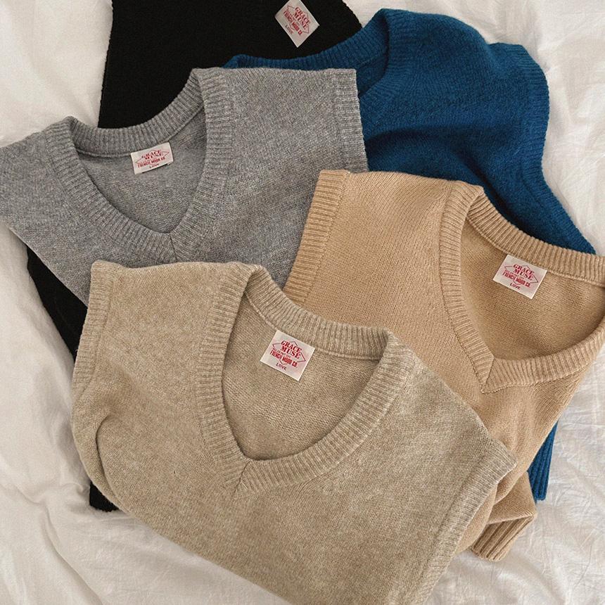 그레이스뮤즈 [무료배송][MADE/알파카]리츠 브이넥 니트 베스트