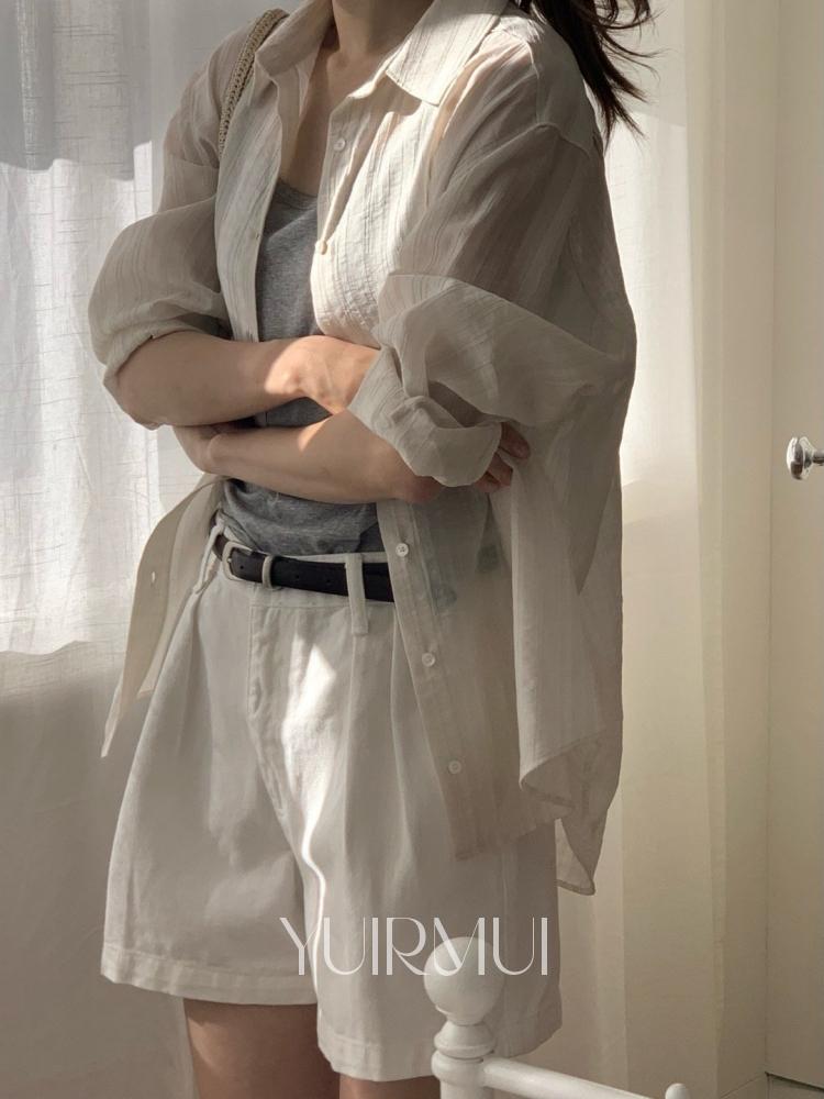 유이르무이 vergamot 베르가못 모먼트 썸머 시스루 스트라이프 오버핏 셔츠 2color