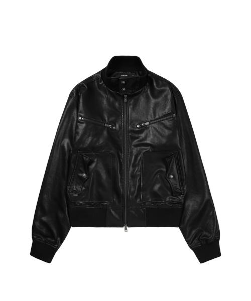 High-Neck Leather Jacket (Black)
