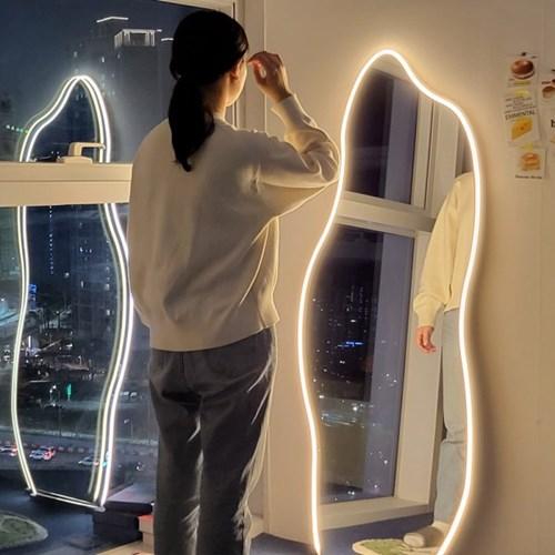 네온 헤일로 파손방지 강화 안전 비정형 LED조명 전신거울 2color