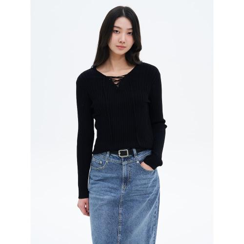 스트랩 브이넥 풀오버  블랙
