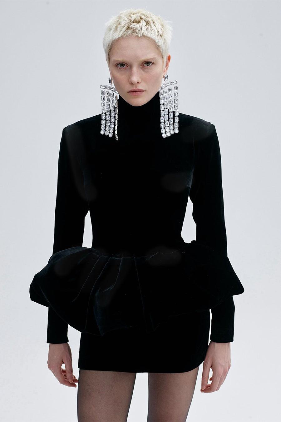 CATROUX MINI PEPLUM DRESS IN IMPÉRIAL NOIR