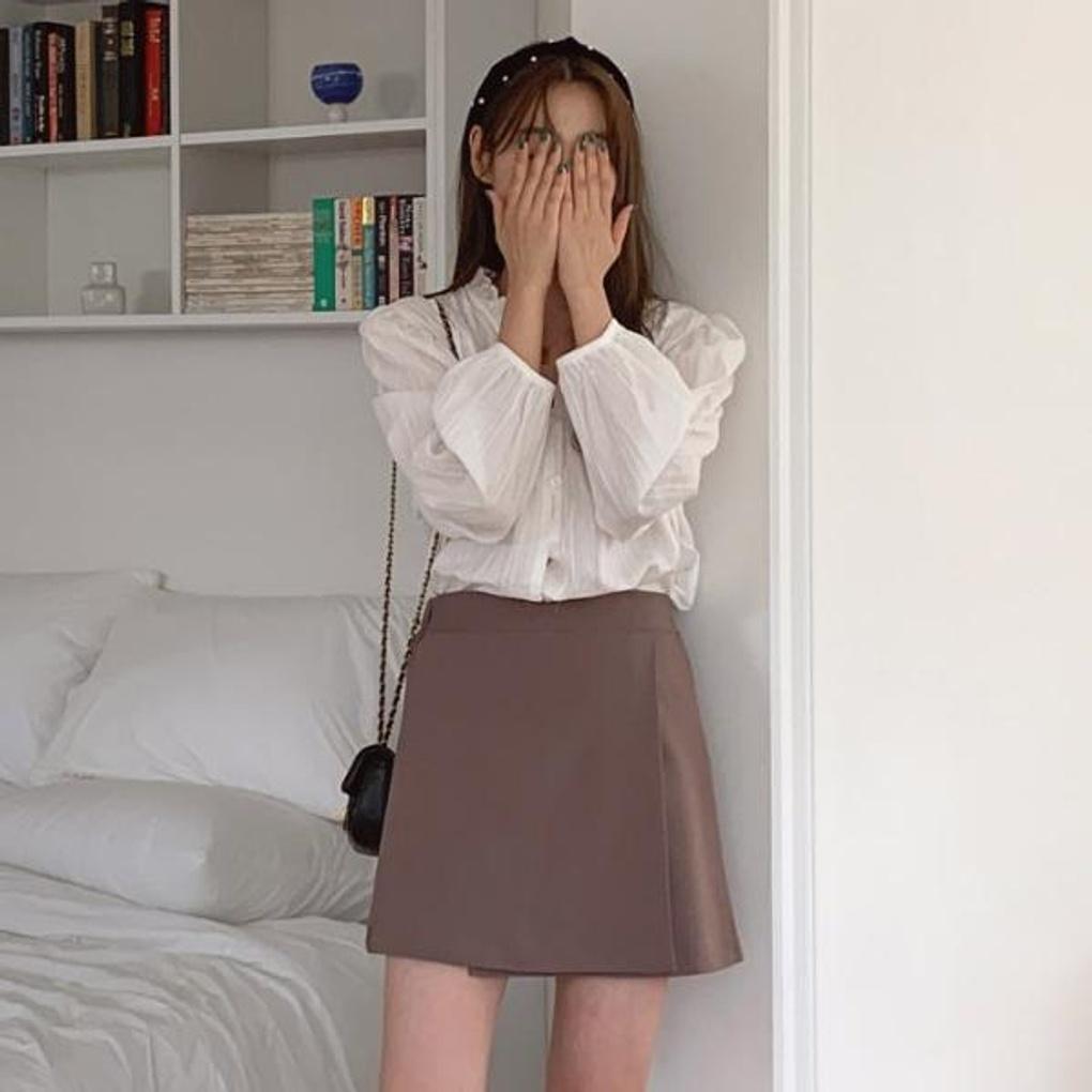 여성 가을 데일리 브이넥 프릴 긴팔 블라우스