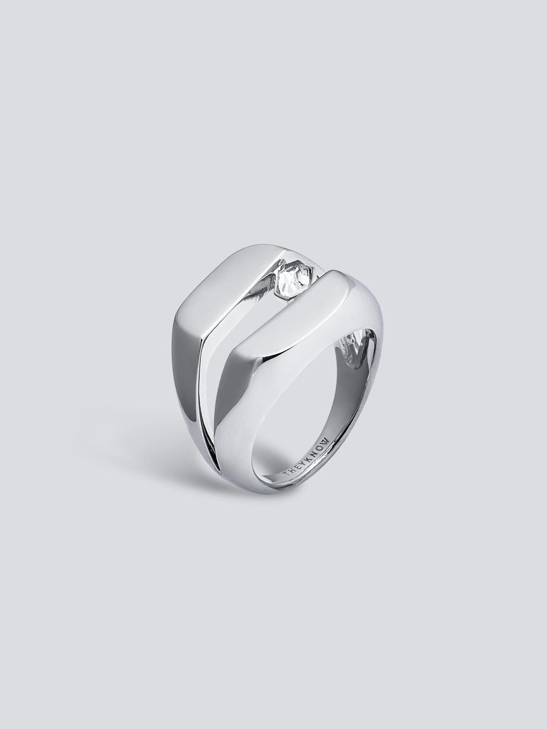 Split Signet Ring with Crystal - US 5