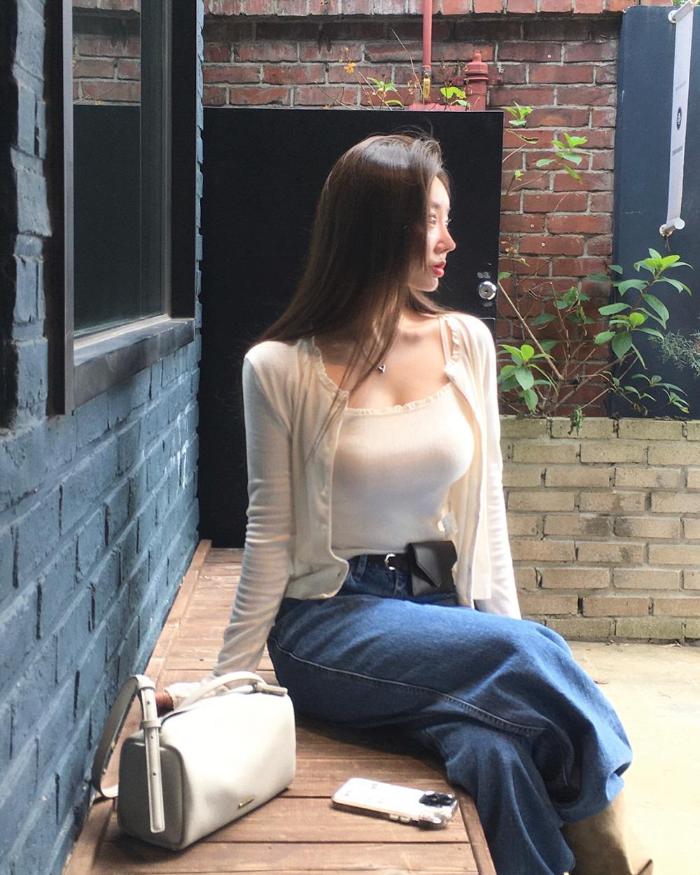 베이델리 [MADE/set item]펀칭 레이스 나시 가디건 세트