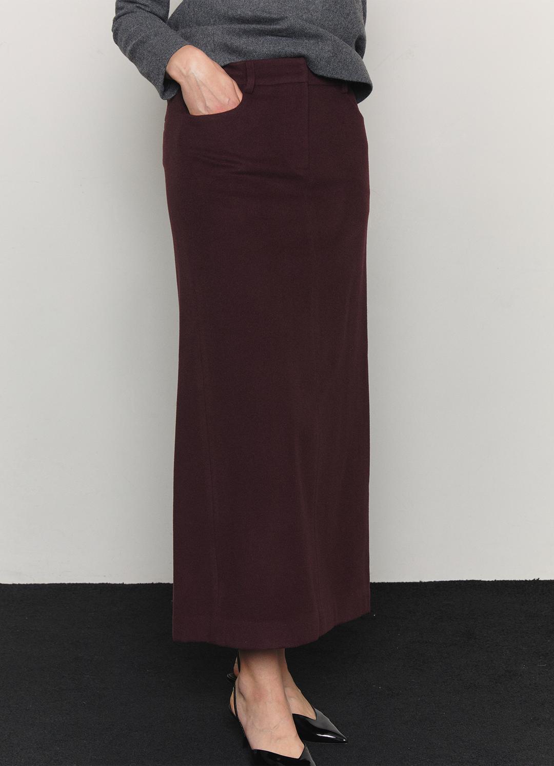 Grape Wine Wool Blended Maxi Skirt _ Wine