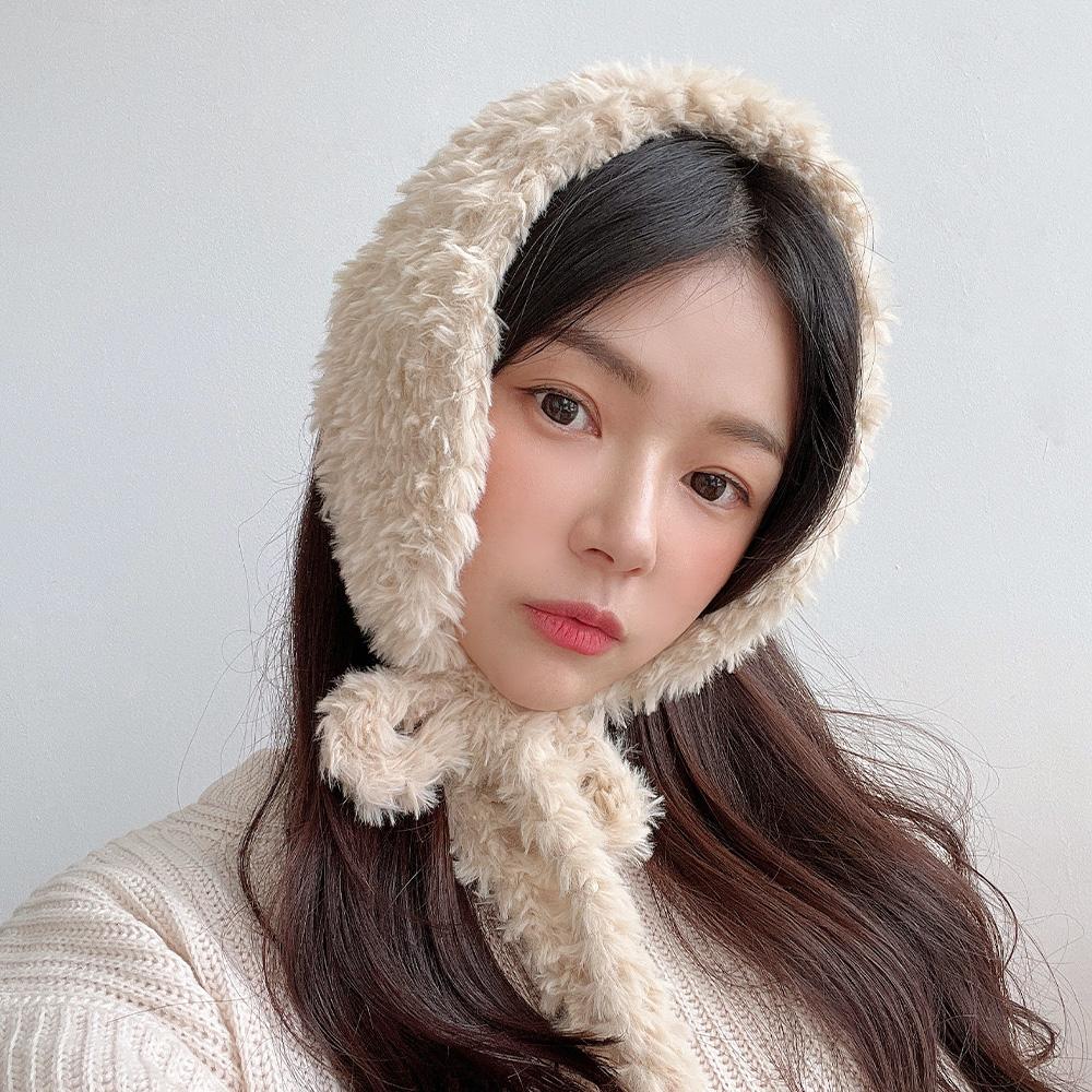 밍크 퍼 귀도리 털 귀마개 턱끈 방한 겨울 여성 머플러 모자