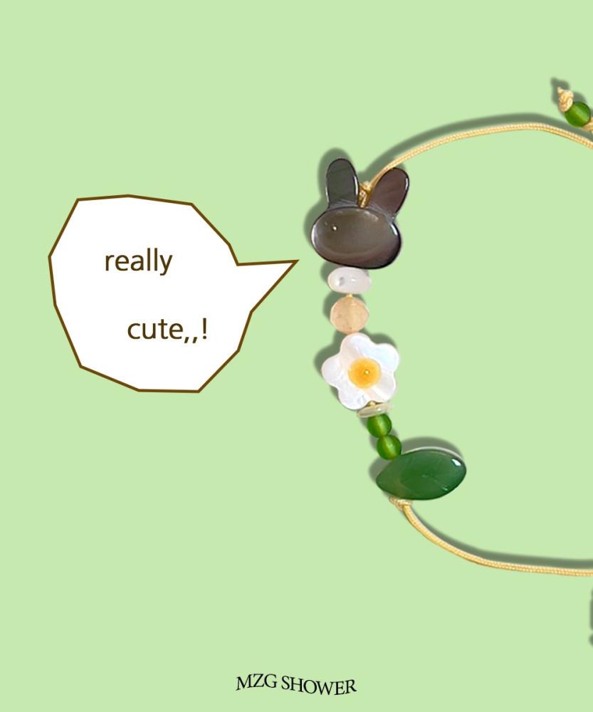 귀여운 팔찌 토끼 꽃 자개 매듭 원석 팔찌